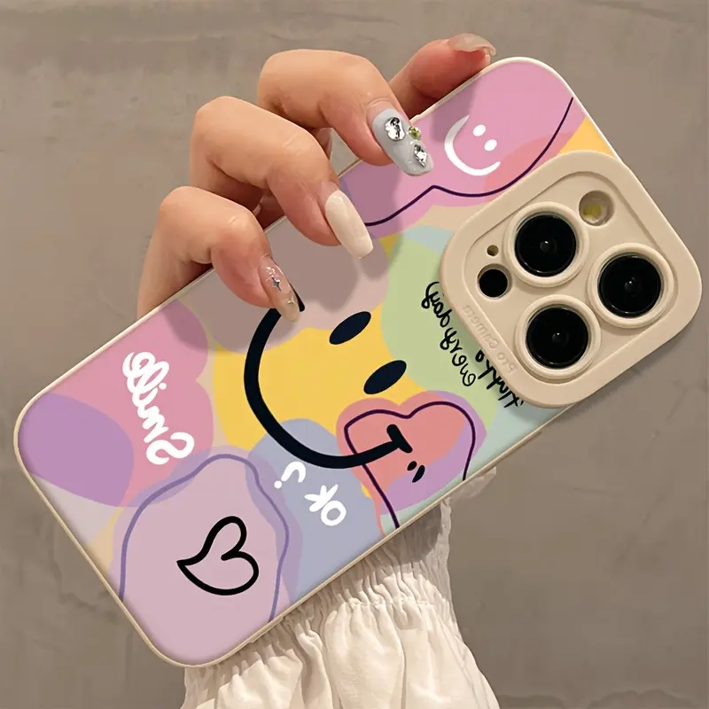 White phone case with colorful pupil and smiley face design, compatible with iPhone 17/16/15/ White phone case with colorful pupil and smiley face design, compatible with iPhone 17/16/15/