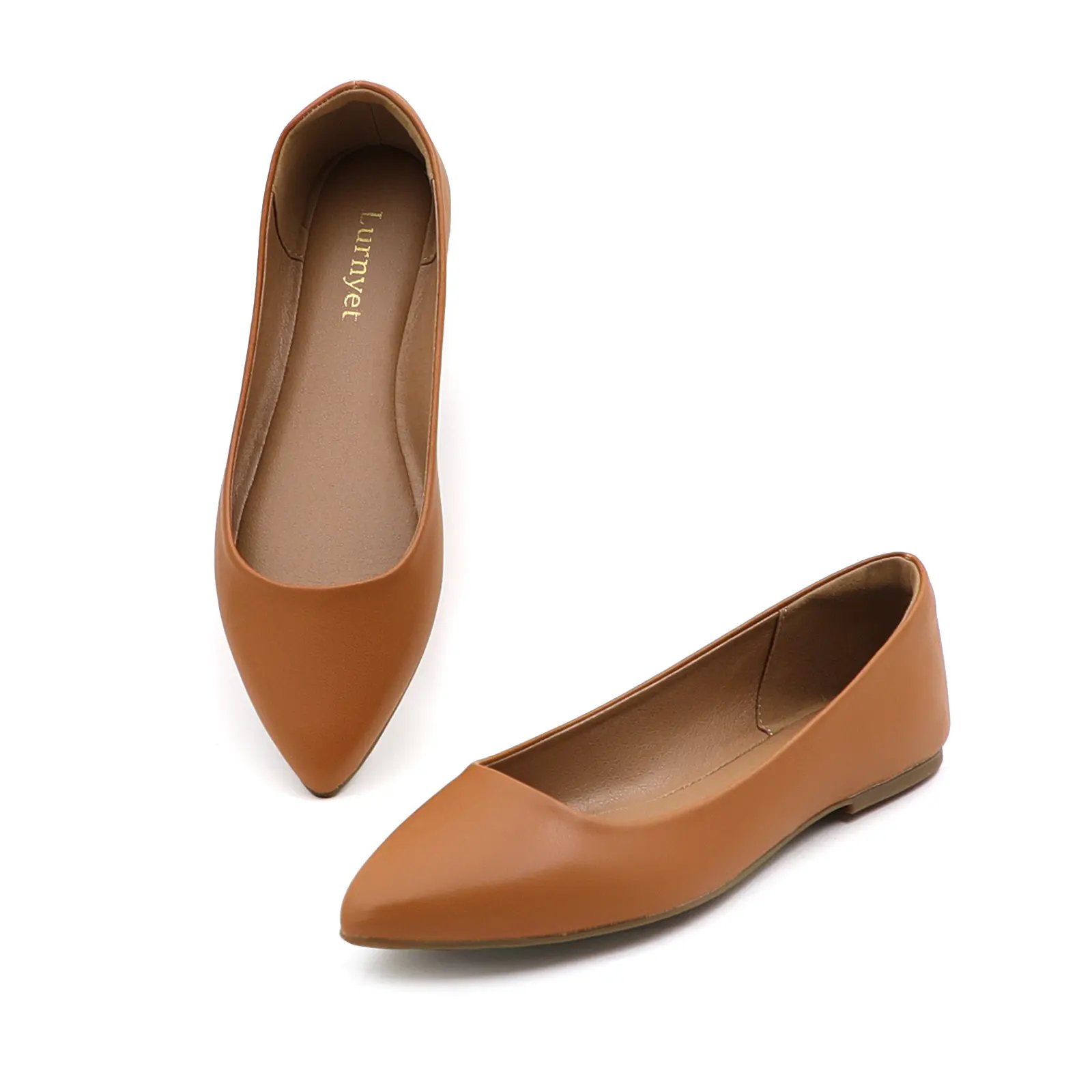 Women's Stylish Pointed Toe Leather Ballet Flats - Soft Slip-On, Padded Latex Insole, Plain Look, Anti-Slip Rubber Sole, Dressy Classic Faux-Leather Flats for Work Office, Anti-Slip Ballet Flats Footwear Walking Shoes Girl