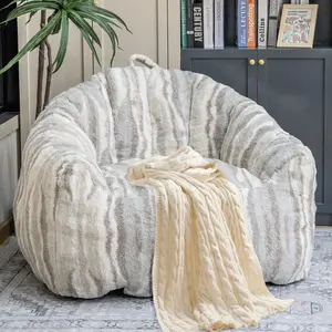 Lameger Bean Bag Chair for Adults, Oversized Giant Cozy Couch for Reading and Rest, Faux Fur Shell-Shaped Beanbag Chair, Stuffed Big Floor Sofa Lounge, Tiger-Skin Flannel