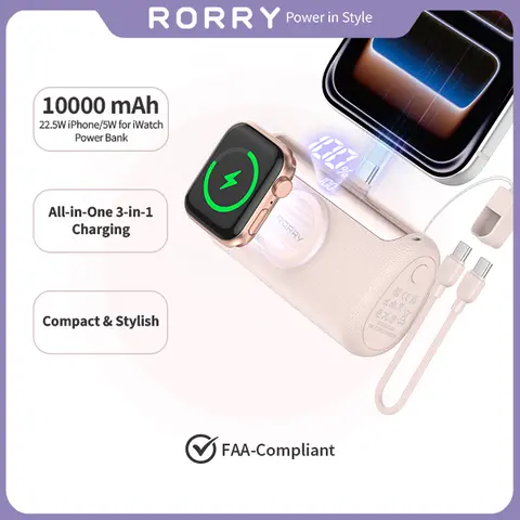 LIVE RORRY PalmGo Portable Charger 10000mAh PD 22.5W Fast Charging Mini Power Bank with Built-in USB C Connector 3-in-1 Battery Pack for iPhone 17/16/15 Pro/Max Apple Watch Ultra/11/10/SE iPad,summerwins techvibes