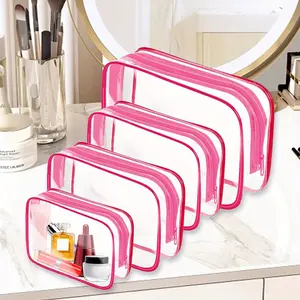 4 Pack Clear Plastic Zippered Toiletry Carry Pouch TSA Approved Toiletry Bag Portable Cosmetic Makeup Bag for Vacation, Bathroom and Organizing - Tools Hardware.