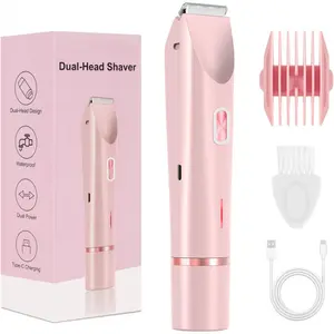 Bikini Trimmer for Women, Electric Shaver and Razor Rechargeable 2-in-1 Body and Facial Epilator, Dual Heads for Painless Trimming of Pubic Hair, Face, Underarms and Legs, Summer Gift