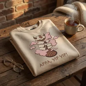 Appa Embroidered Sweatshirt, Anime Yip Yip Crewneck, Cozy Fleece Apparel