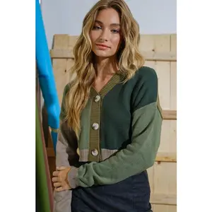 Color Block Cropped Cardigan