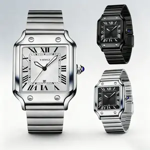 Unisex Classic Square Roman Numerals Silver Analog Water-Resistant Watch suitable for Women Men Stainless Steel Strap Date Display Casual Wristwatch