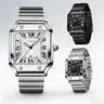 Unisex Classic Square Roman Numerals Silver Analog Water-Resistant Watch suitable for Women Men Stainless Steel Strap Date Display Casual Wristwatch