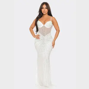 Deborah Rhinestone Embellished Mesh Maxi Dress Womenswear Summer Chic wedding guest dresses