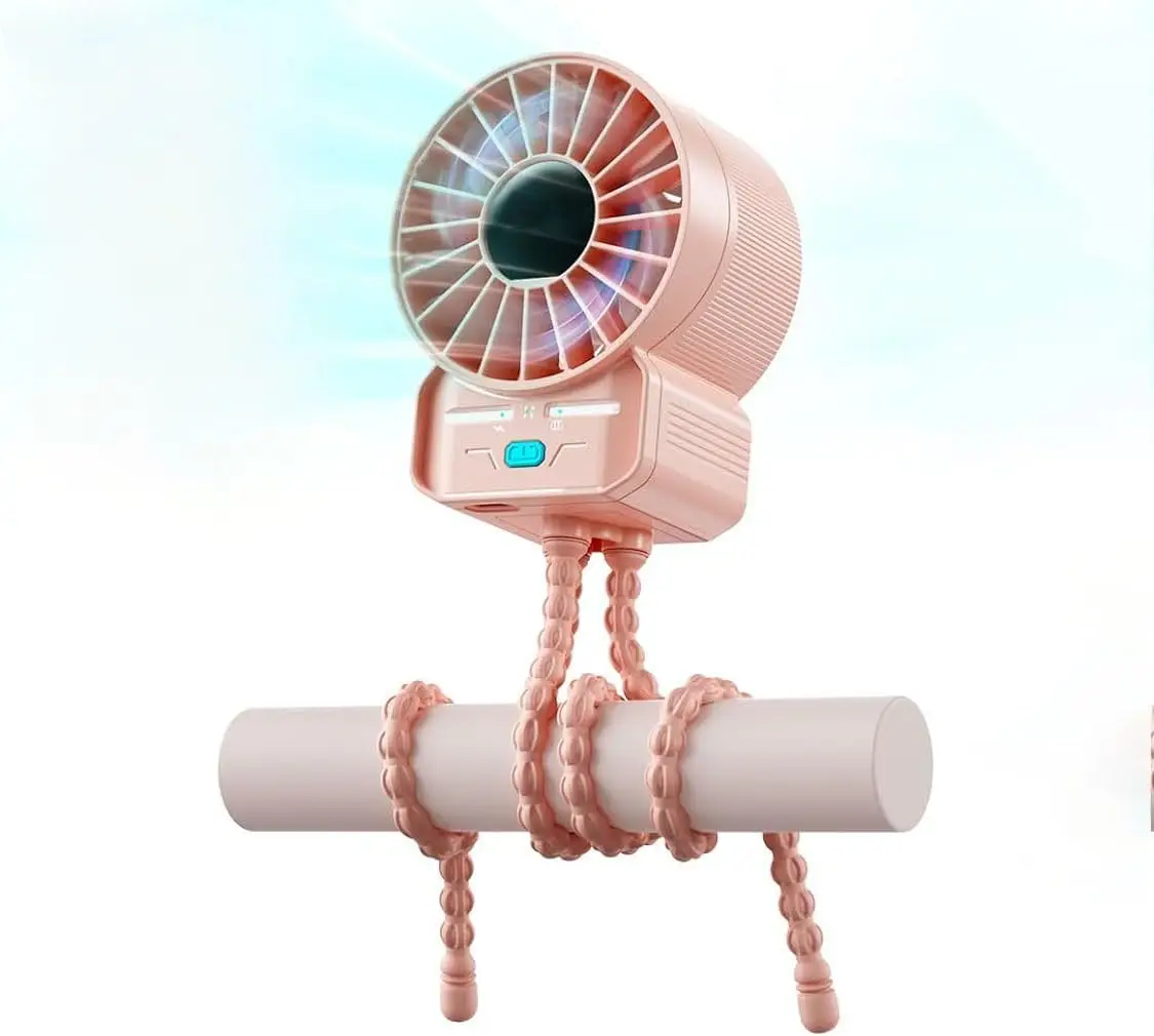 EVEREASY Multifunctional Portable Stroller Fan 4 Speed 6600rpm High Speed Usb Rechargeable Personal Mini Handheld Fan Extended Tripod For Desktop Wind