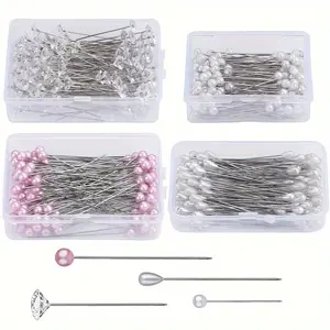 400 Pcs Bouquet Pins Flower Pin Set,4 Styles Boutonniere Pins Pearl Crystal Head Corsage Pin for Dressmaking Jewelry Flower Decoration,DIY Hand Tools Kits