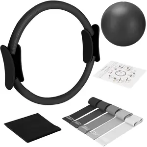 Pilates Ring Set – 14" Anti-Deformation Magic Circle with Padded Handles, Mini Ball, 5 Resistance Bands, Guide, Pilates Equipment for Home Workout