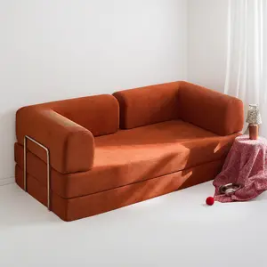 Convertible Leisure Chair Corduroy Fabric Square Floor Sofa Bed Metal Frame Armrest Living Room Seat Bedroom Leisure Furniture Cloud Modular Sofa Comfortable Bubble Kingdom Modern Set Extra Large Plus Recliner Boneless Velvet Foldable baratos couch shaped