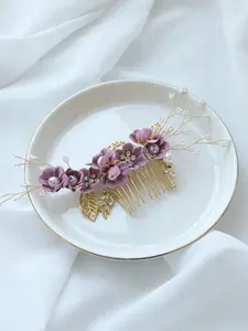 Elegant Fabric Floral Pearl Hair Comb, Crystal Leaf Headpiece, Wedding Bridesmaid Formal Occasion Accessory