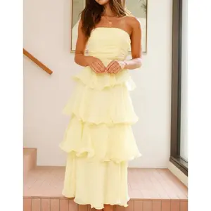 2025 Summer New Sexy Fashion Tube Top Backless Cake Dress Formal Womenswear Comfort Light Blue Minimalist Sleeveless Strapless Basic