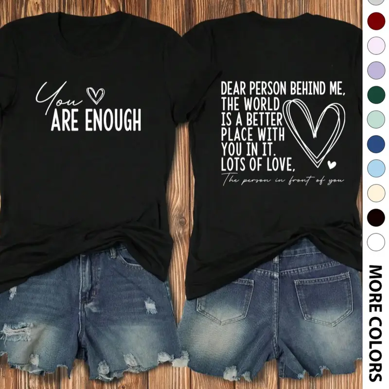Women's Statement Slogan Graphic Fitted Short Round Neck Tee, Fashion Casual Heart Print Crew Neck T-Shirt for Everyday Holiday Vacation Outdoor Wear, Ladies Clothes for All Seasons, Round Neckline Tee