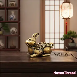 2pcs Vintage Chinese 5 Emperors Money Rabbit Decorative Ornaments - Yellow Brass Collectible Figurines, Unisex Fengshui Fortune Home Decor Supplies for Festive Use, Anniversary Gifting, Decorative Ornament