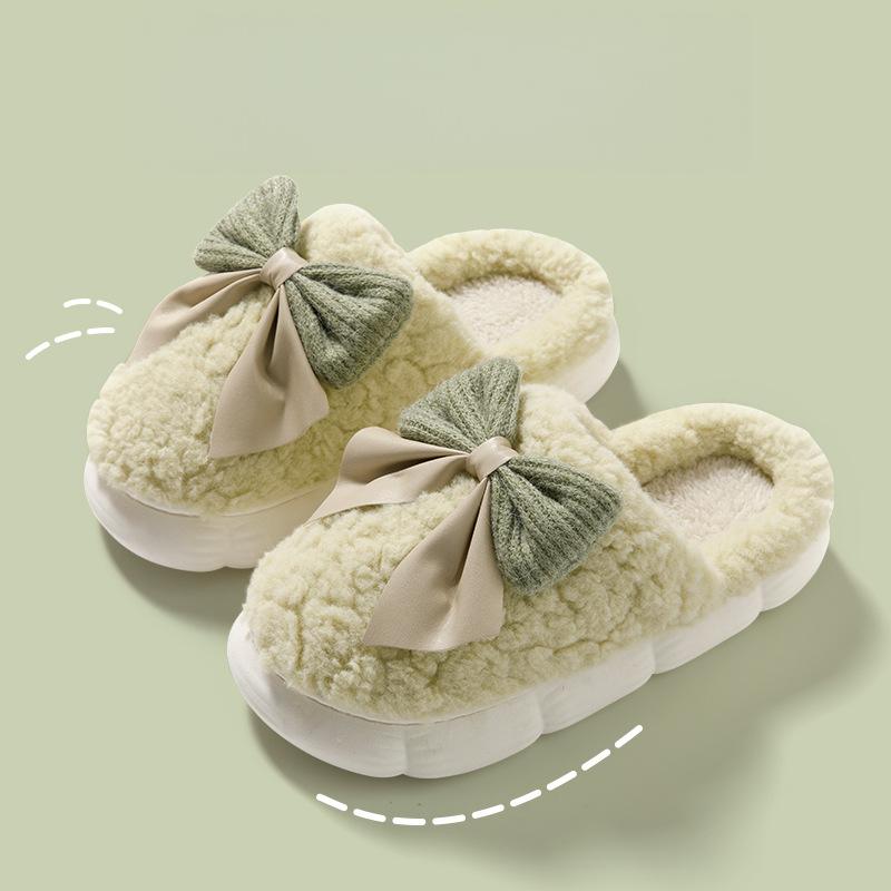 Women's Winter New Bow Plush Slippers Thick Sole Cozy Indoor Home Slippers for Fall & Winter