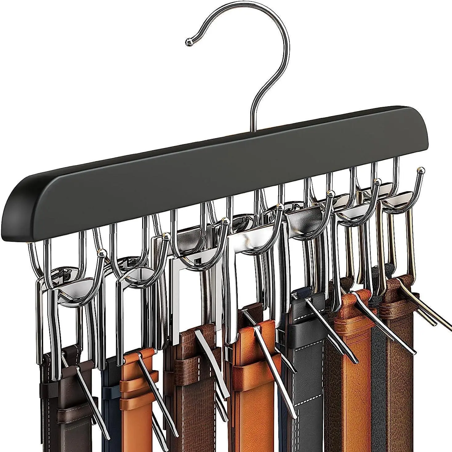 Belt Hanger, 1 Count 360° Rotating Tie Storage Rack with 14 Hooks, Hanger Space Saving, Space Saver Hangers, Space Save Organizer for Tank Tops Scarves Bras Bags, Hanger Accessories