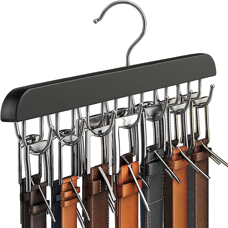 Belt Hanger, 1 Count 360° Rotating Tie Storage Rack with 14 Hooks, Hanger Space Saving, Space Saver Hangers, Space Save Organizer for Tank Tops Scarves Bras Bags, Hanger Accessories