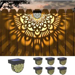 6 Pack Solar Fence Lights Outdoor Wall Lights Plastic Solar  Deck Step Stair Lights Moon Theme  Fence Solar Light for Garden  Patio Backyard Yard Decor (Black, 6 Pack)