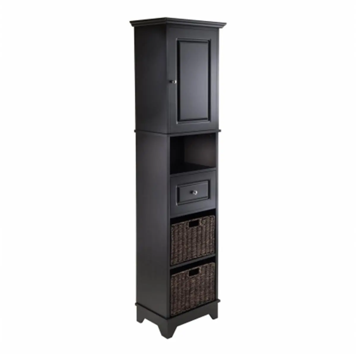 212 MAIN Wyatt Tall Curio Cabinet - Stylish Design MDF Furniture with Drawer, Adjustable Shelf, Foldable Baskets, and Enclosed Door