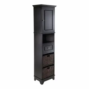 212 MAIN Wyatt Tall Curio Cabinet - Stylish Design MDF Furniture with Drawer, Adjustable Shelf, Foldable Baskets, and Enclosed Door