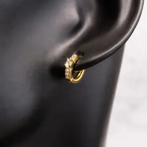 Tiny gold plated and cubic zirconia ring style earrings