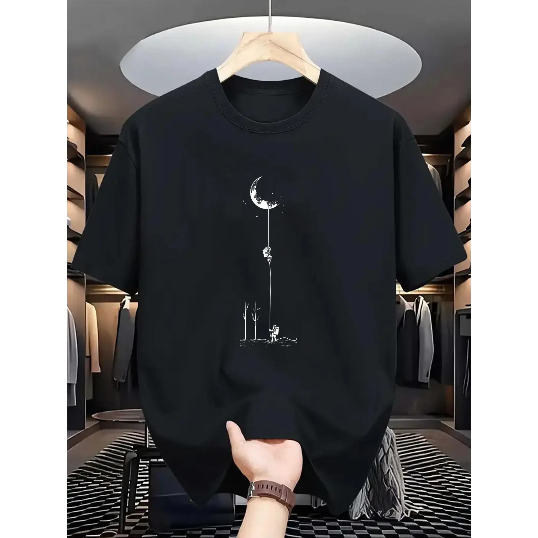 [100% Cotton] Cotton Short Sleeve  T-Shirt Comfortable & Stretchy Moon Landing Graphic Tee - Men'S Casual Street Style Round Neck T-Shirt - Black, Burgundy, Dark Green, Blue, Grey Golf Gift T-Shirt For Men And Women.,mystery,bundle