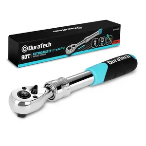 #Summervibes DURATECH 3/8 & 1/2-Inch Drive Extendable Ratchet, 90-Tooth Quick-release Ratchet Wrench with Cushion Handle & Telsecoping Locking Shaft(4 Length Adjustment: 8-1/2" to 12-2/5"), Reversible, Chrome Alloy Made