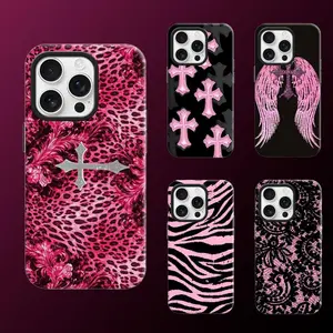 Pink Black Lace Cross Zebra Print Angel Wings Cute Devil Phone Case For iPhone17 16 15 14 13 12 11 Pro Max Plus Air Samsung S21 22 23 24 25 26  A13 14 15 25 34 35 52 53 54 55 Plus Ultra Fe Edge Y2K Edgy Protective Cover outdoorfun