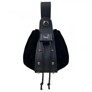 Vintage Medieval Faux Leather Drawstring Pouch, Middle Ages Portable Coin Purse, Rivets Belt Pouch Dice Bag for Larp Ren Faire
