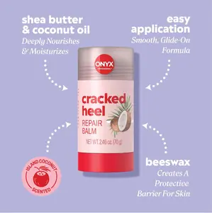 Onyx Professional Cracked Heel Repair Balm Stick for Dry Cracked Feet Treatment, Coconut Scent, 1 pack - Moisturizing Foot Balm, Rolls On, No Mess Like Foot Cream or Foot Lotion, Heel Treatment