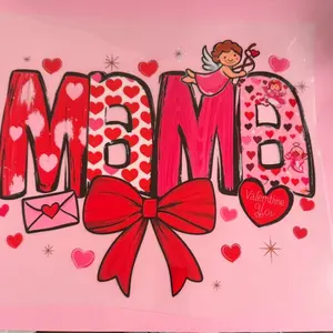 Random Valentines Day DTF Grab Bag - "MOM" Design with Red Bow and Heart Shapes, Includes Heart-Shaped Elements and Decorative Elements