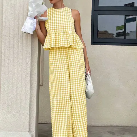 Women's Casual Elegant Sleeveless Top + Baggy Striped Pants Set, Loose Pants Set, Summer Wear, Perfect for Spring Festival/spring Break, Comfortable Daily Use Nk-0001-726