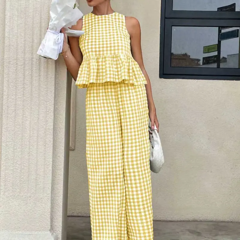 Women's Casual Elegant Sleeveless Top + Baggy Striped Pants Set, Loose Pants Set, Summer Wear, Perfect for Spring Festival/spring Break, Comfortable Daily Use Nk-0001-726