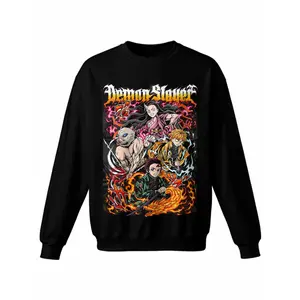 Demon Slayer Kimetsu No Yaiba Crewneck Sweatshirt  Crew Neck Hoodless Sweat Shirt for Women Men Loose Fit Comfy Casual Funny Unisex Graphic Pullover  Long Sleeve Pull Over Fashion Top,Cotton Blend Gift For Fan Manga Anime Lover ZTK00066
