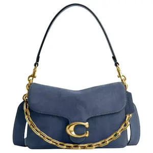 COACH ChainTabby 26 Medium Denim Suede and Leather Shoulder Bag with Signature Hardware for Women