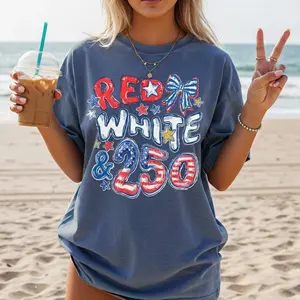 Comfort Colors 250th Anniversary Shirt, Red White and 250 Tee, 4th of July Shirt, Preppy Patriotic Tee, USA America Shirt, Flag Tshirt