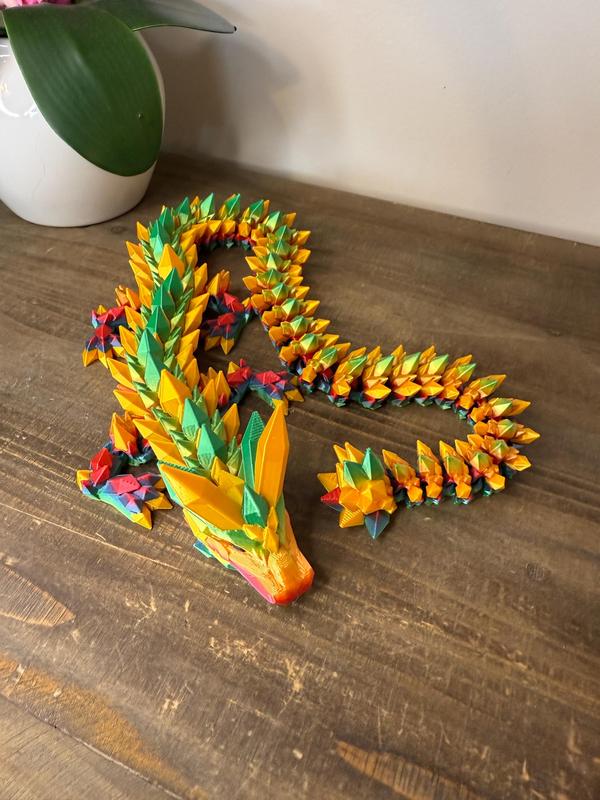 Rainbow Crystal Dragon Full Size | 26" 3D Printed Articulated Dragon Figurine | Multicolor Fantasy Dragon Collectible