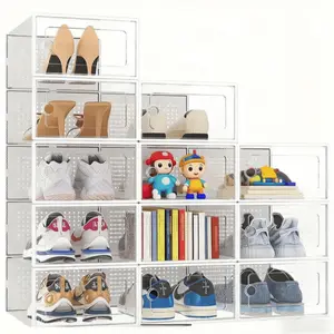 6/12/24 Pack Clear Stackable Shoe Storage Boxes - Dustproof, Moisture Resistant Plastic Sneaker Organizer with Magnetic Door, Space Saving for Closet, Dorm & Entryway