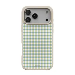 Casely iPhone 17 Pro Max Case | Pastel Picnic | Blue & Green Gingham | Align Soft-Touch Flexible Bumper Case | Compatible with MagSafe