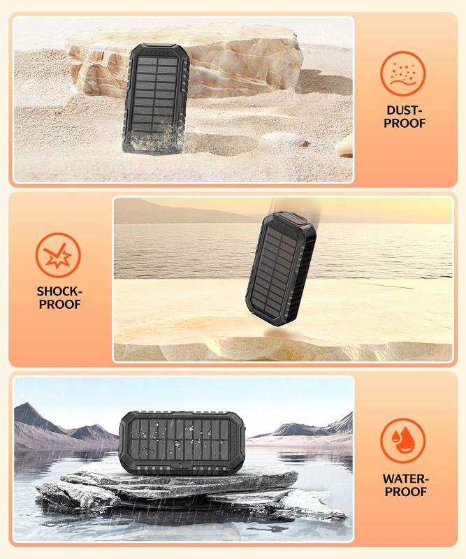 40,000mAh Solar Power Bank with Hand Crank & 4 Cables, Dual USB/Type-C Fast Charging, Bright LED Light, Built-in Compass & Leveler - Portable Solar Charger for Phones, Camping, Travel, Outdoor Emergencies