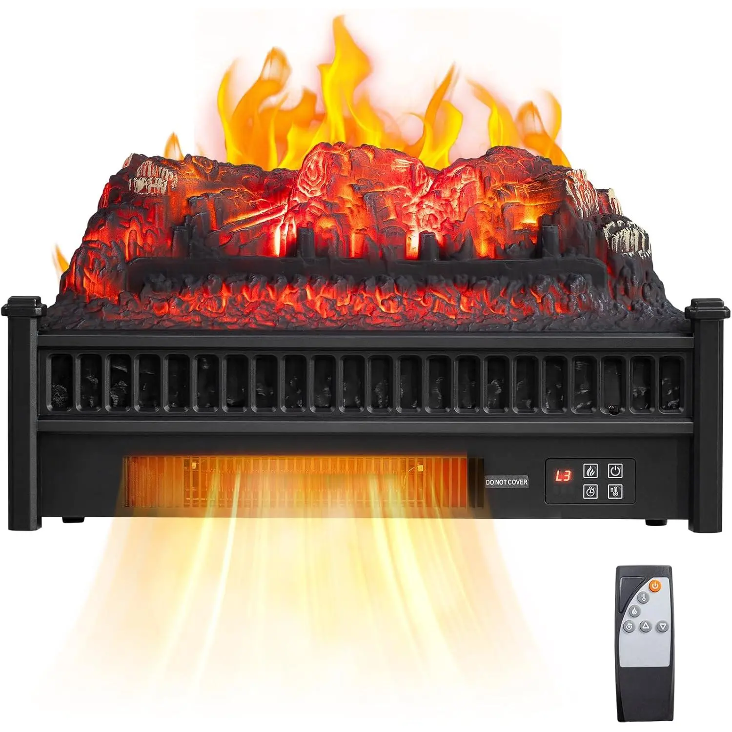 23'' Electric Fireplace Insert Log with Remote, Electric Heater with Timer, Overheat Protection, Realistic Ember Bed, 3 Adjustable Flame, CSA Certified for Home Living Room Bedroom, 1400W
