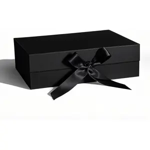 Black  Box, Boxes with Lids,10.2x7.4x3.1 Inches Black  Box with Ribbon and  Closure for Wrapping Gifts