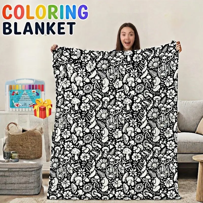 DIY Color Your Own Blanket with 24 Markers,Customizable Fuzzy Velvet Blanket for Creative Personalization, Artistic Home Decor& Cozy Gift Idea Tiktokshopspringglowup