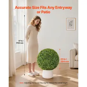 VEVOR Artificial Topiary Ball, 23 inch Faux Boxwood Plant Balls, Fake Silk Tree Look Real, Easy Assembly for Decor Front Porch Outdoor Patio Garden Balcony Backyard and Indoor Home Wedding, Green