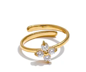 Gold Plated Flower Adjustable Ring Stainless Steel Vintage