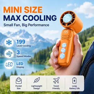 Mini Handheld Mobile Cooling Fan - 199-Speed Precision Control, Ice-Cooling Function, LED Display, Pocket-Size Portable Fan for Travel, Summer