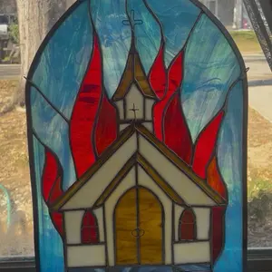 Fire and brimstone stained glass piece