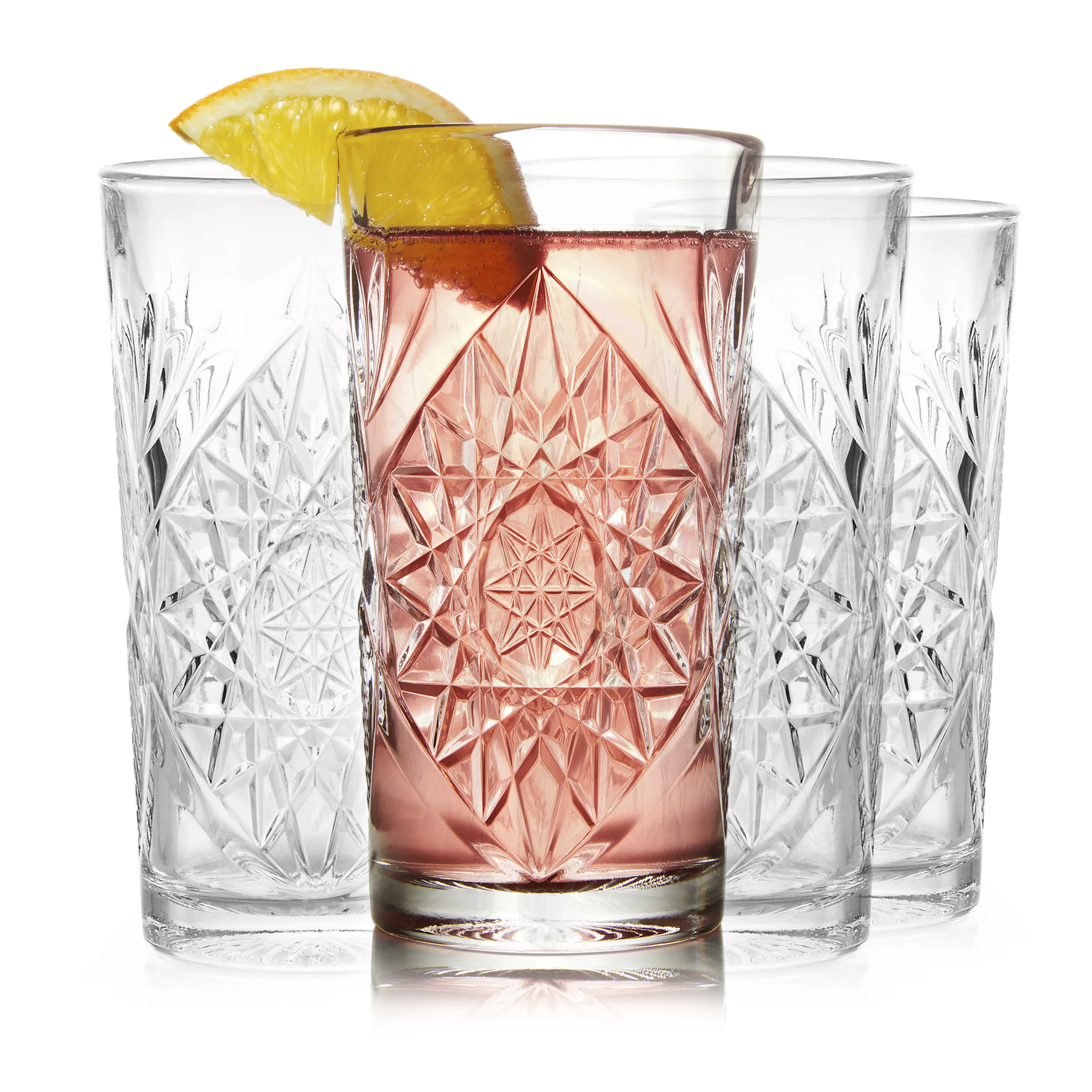 Libbey Hobstar Cooler Cut Glass Drinking Glasses Set of 4 Libbey Hobstar Cooler Cut Glass Drinking Glasses Set of 4