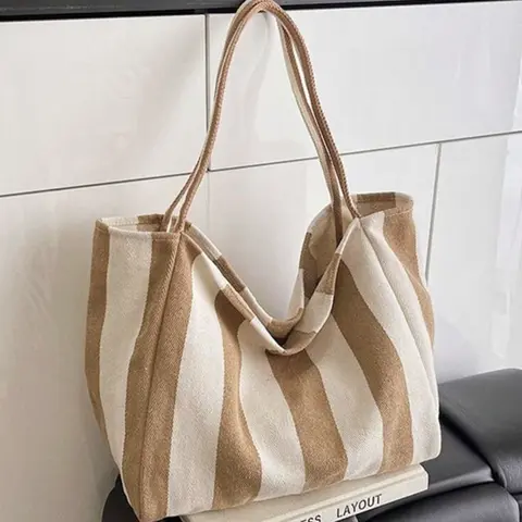 Vintage Korean Striped Canvas Handbag, Large Capacity Shoulder Bag, Canvas Crossbody, Fashion Crossbody Handbag, Casual Crossbody Bag, Perfect for Travel, School, Shopping, Beach, Women's Essential, Vintage Purse, Canvas Bags, Fashionable Casual Bag